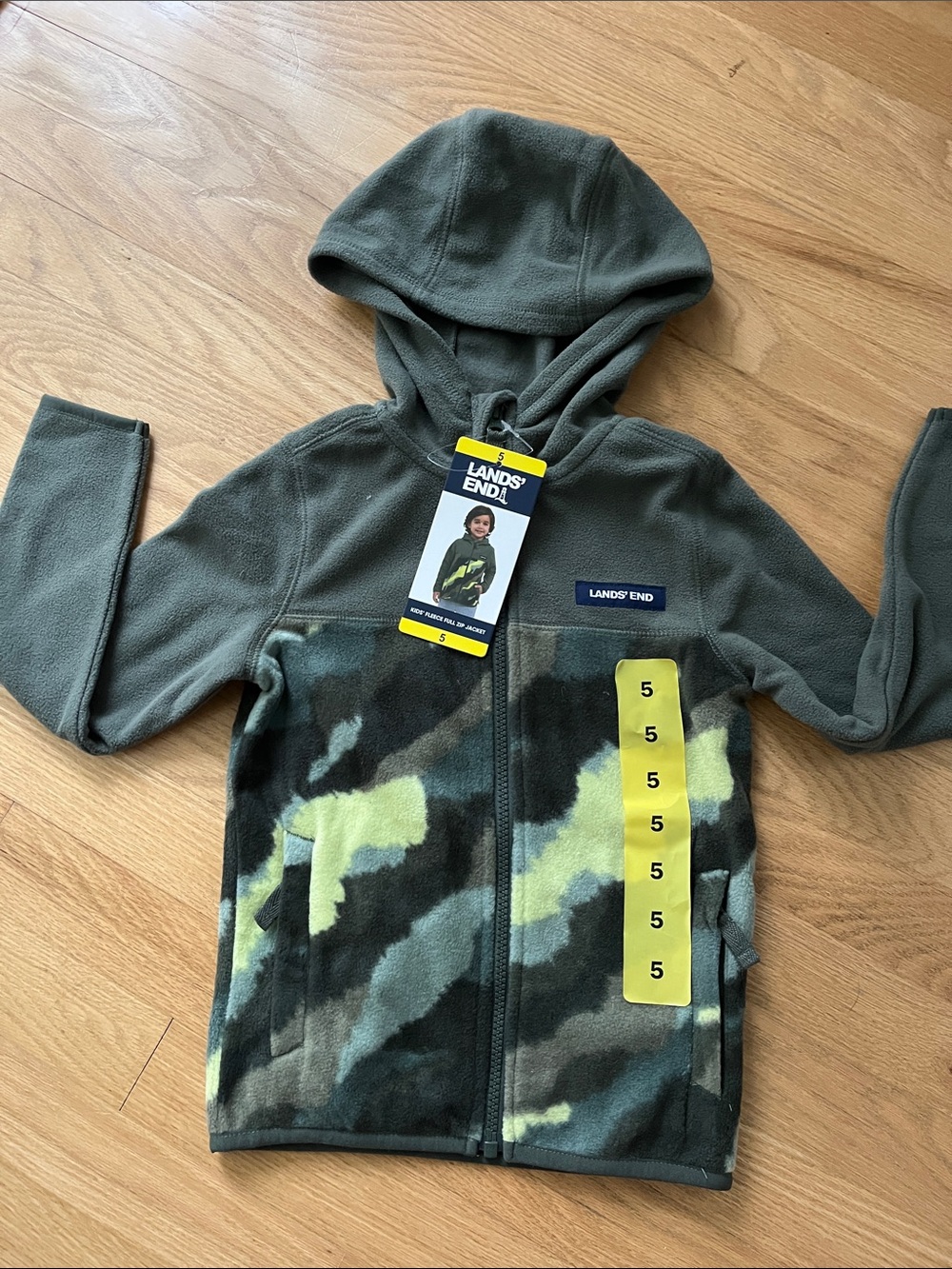 Lands' End Olive Green & Camo Fleece Hoodie
